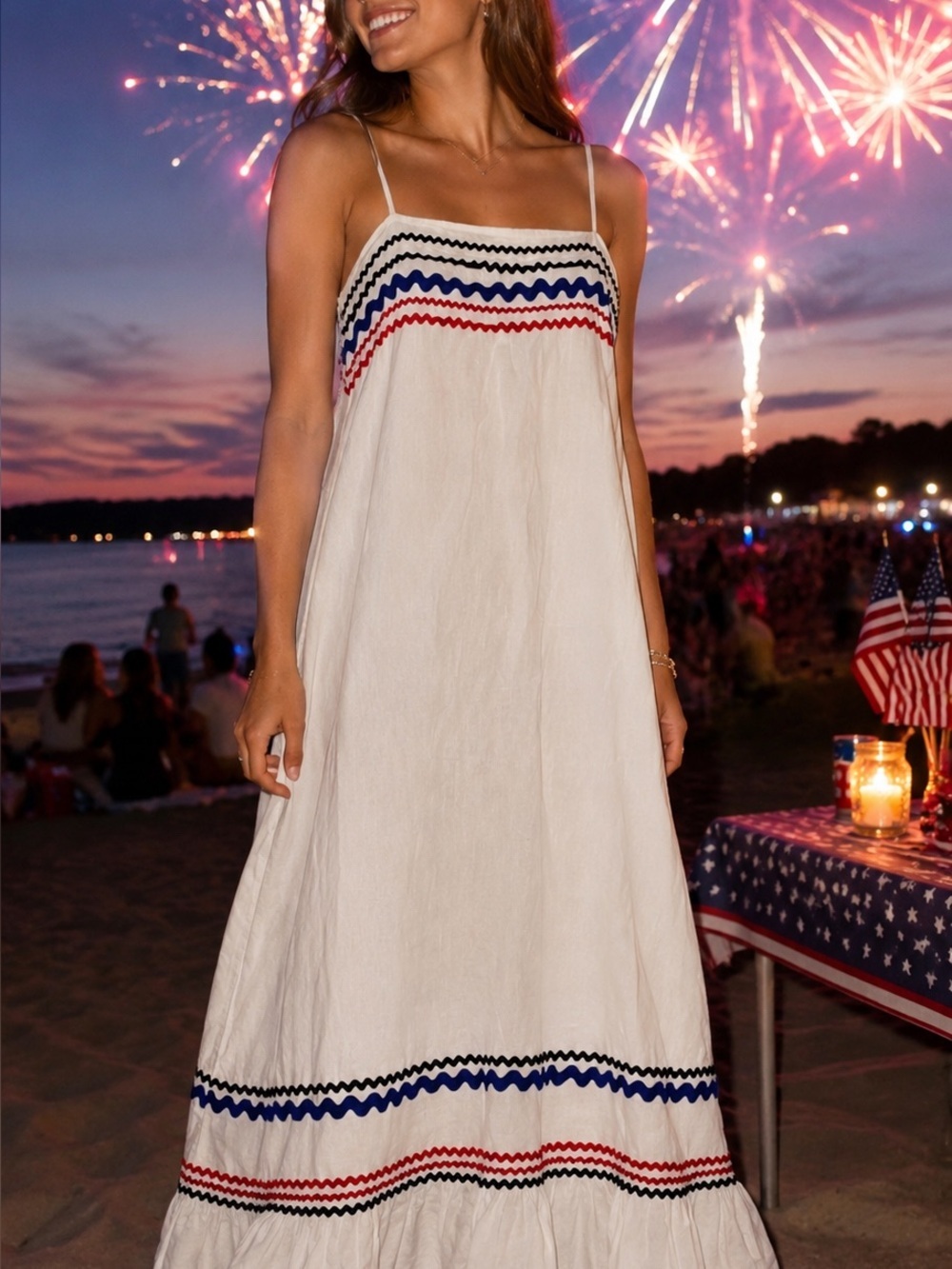 Lisa Marie Fernandez Rickrack Trimmed Linen Maxi Dress, White, Size 1 (U…